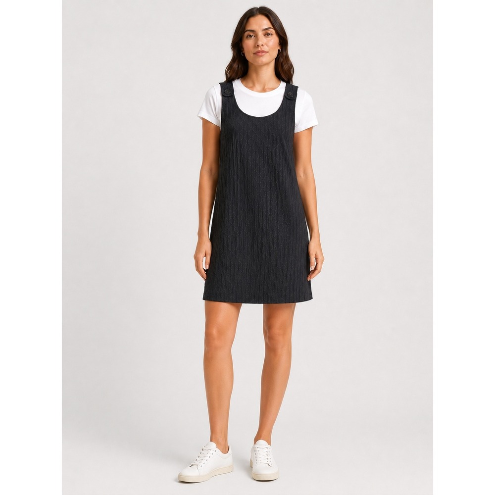 Mango MNG Black Textured Quilted Pinafore Shift Dress USA 10 XL Sleeveless